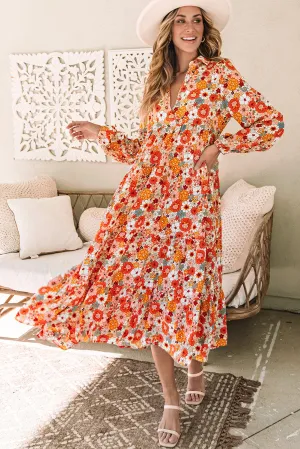 Boho Collared Long Sleeve Ruffled Dress