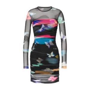 Butterfly Print Draped Short Dress K1A04448241