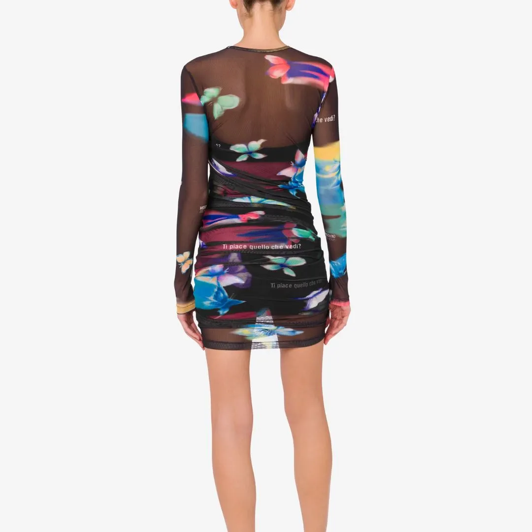 Butterfly Print Draped Short Dress K1A04448241