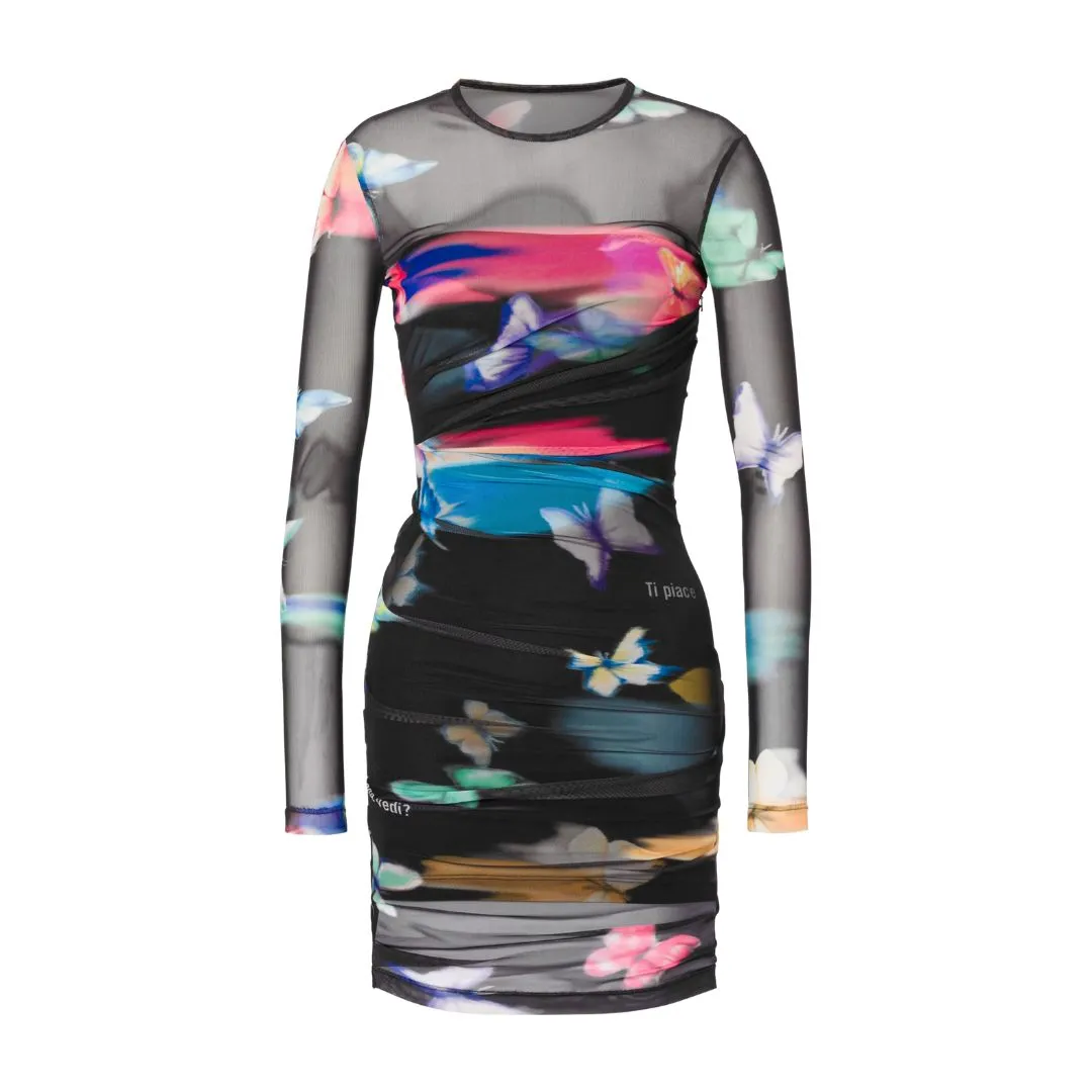 Butterfly Print Draped Short Dress K1A04448241