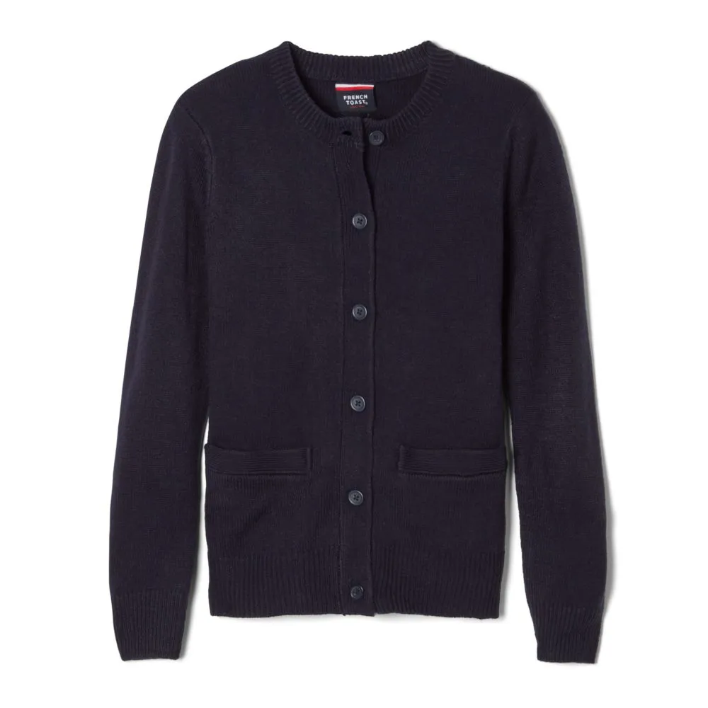 Cardigan Sweater, Girls Navy Anti-Pill Crew Neck