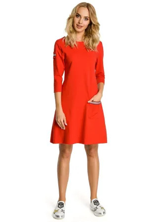Chic Knit Dress with Elegant Ribbon Trim and Functional Pocket