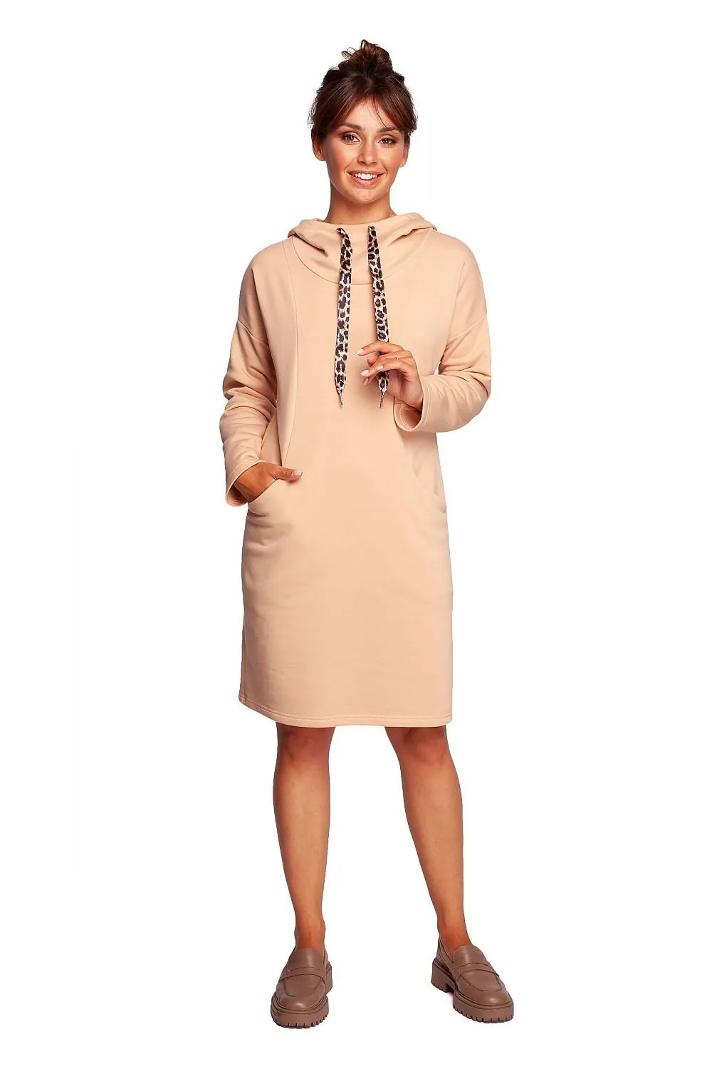 Chic Leopard Print Hooded Casual Dress