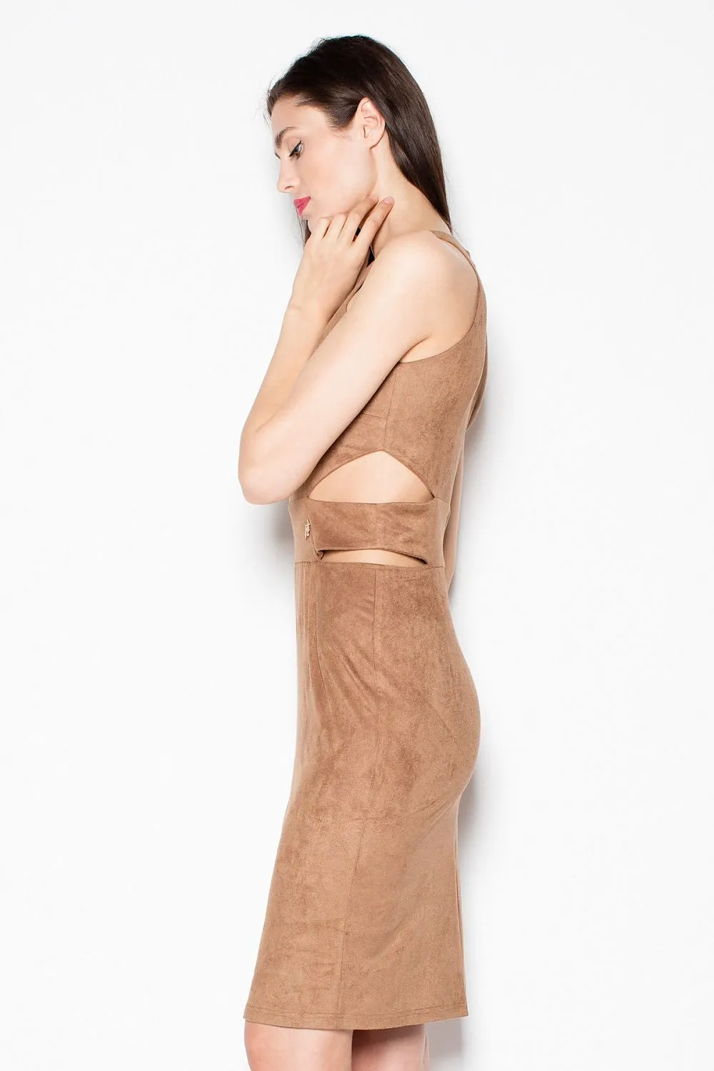 Chic Venaton Suede Cut-Out Evening Dress