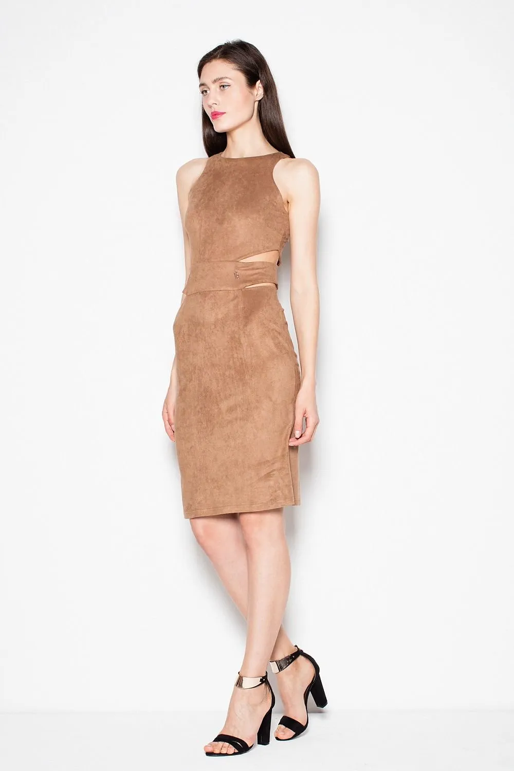 Chic Venaton Suede Cut-Out Evening Dress