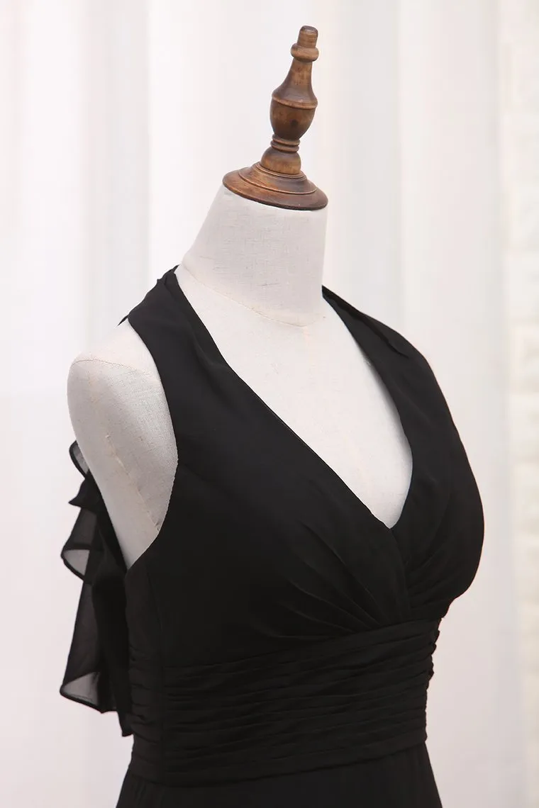 Chiffon V Neck Bridesmaid Dresses A Line With Ruffles Floor Length