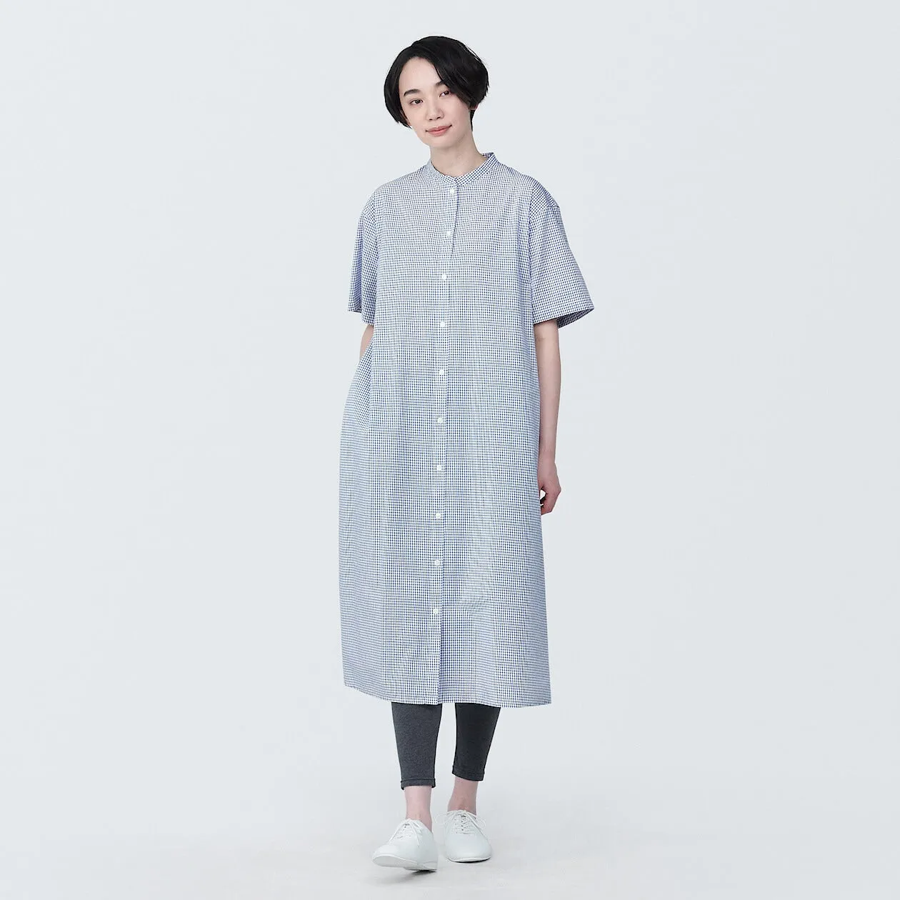 Cool Touch Broadcloth Stand Collar Short Sleeve Dress