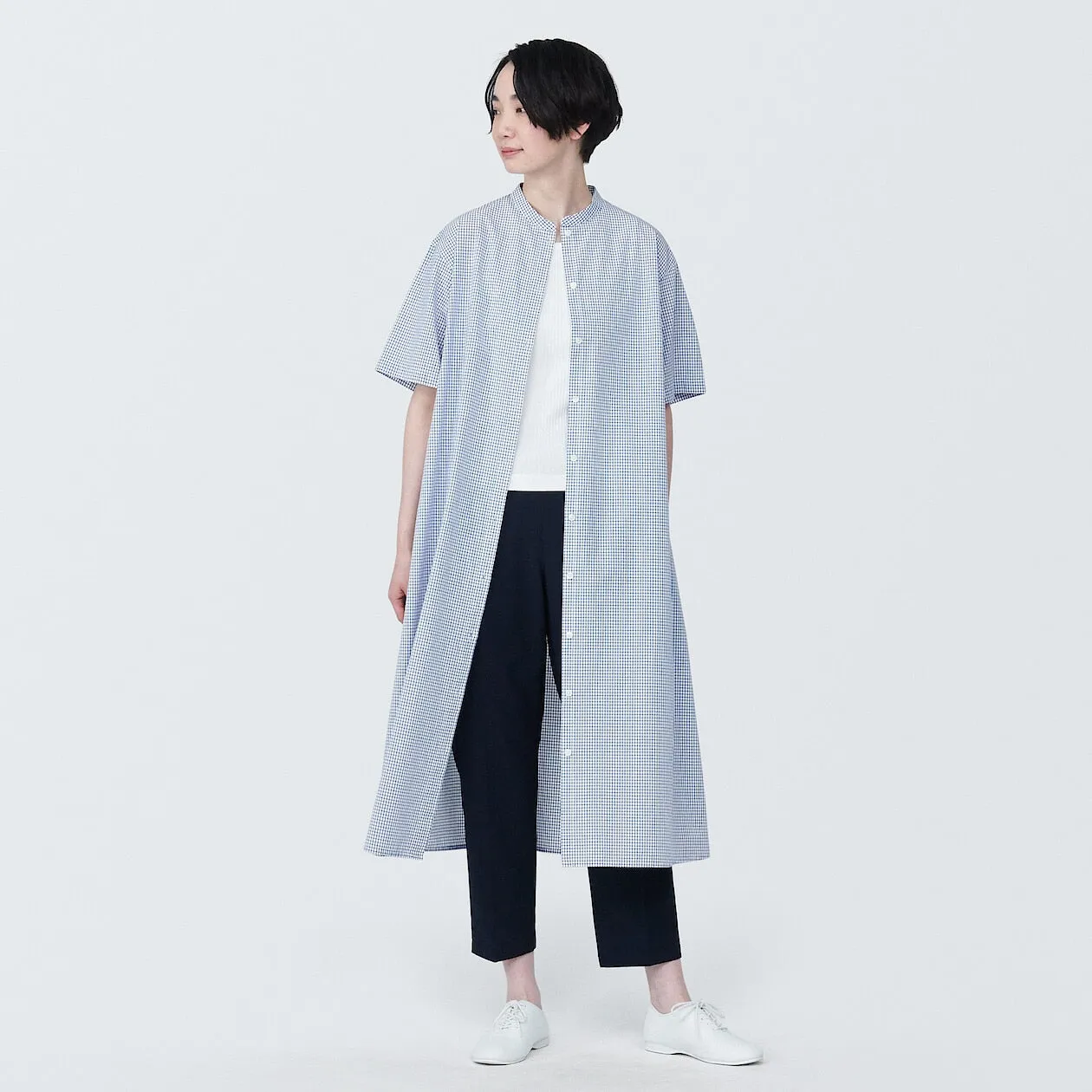 Cool Touch Broadcloth Stand Collar Short Sleeve Dress