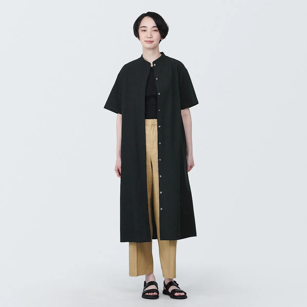 Cool Touch Broadcloth Stand Collar Short Sleeve Dress