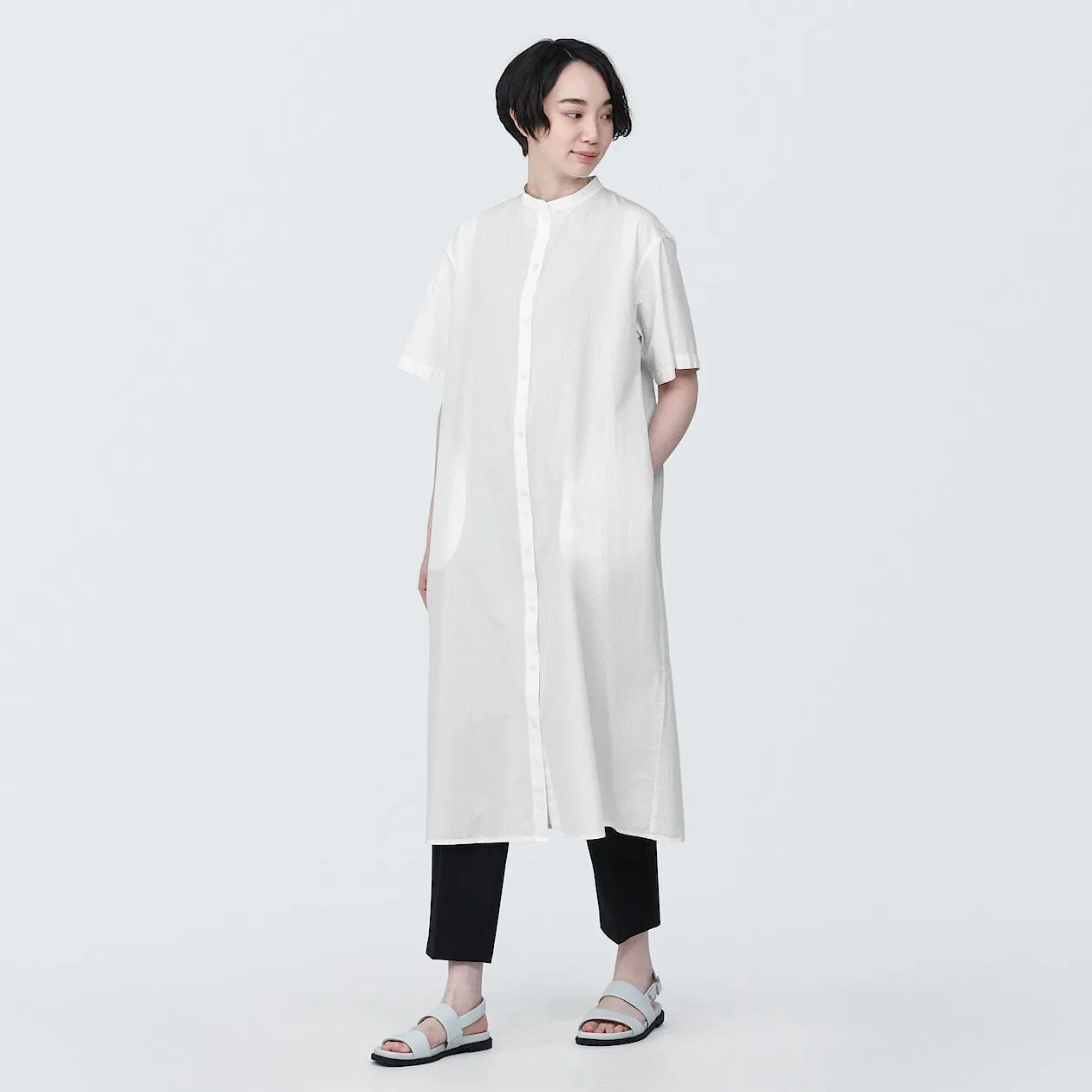 Cool Touch Broadcloth Stand Collar Short Sleeve Dress