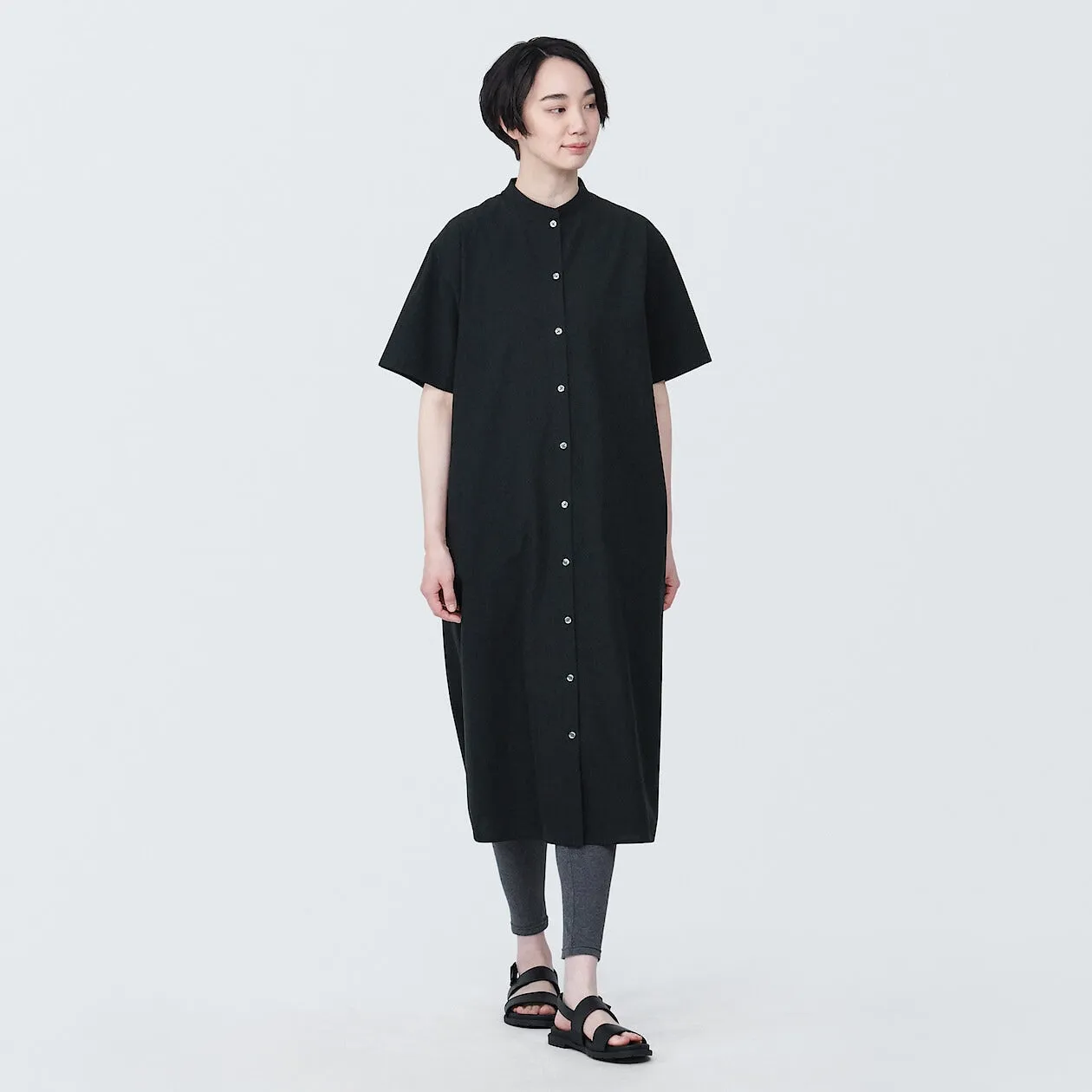 Cool Touch Broadcloth Stand Collar Short Sleeve Dress