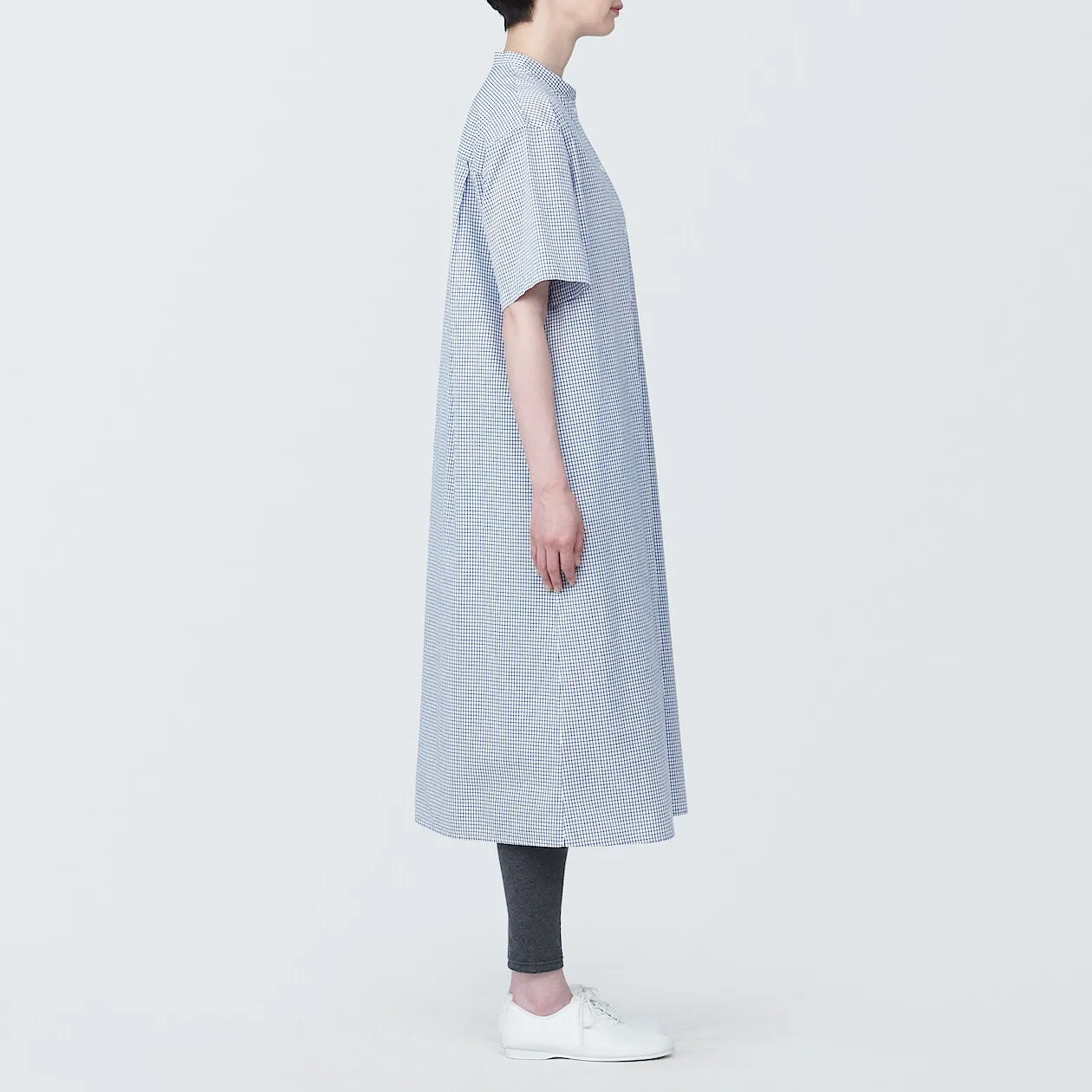Cool Touch Broadcloth Stand Collar Short Sleeve Dress