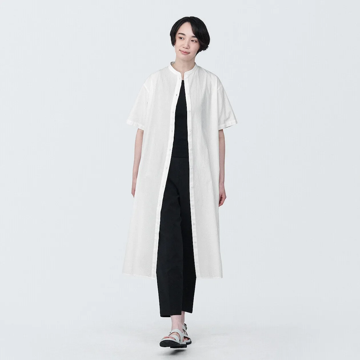 Cool Touch Broadcloth Stand Collar Short Sleeve Dress
