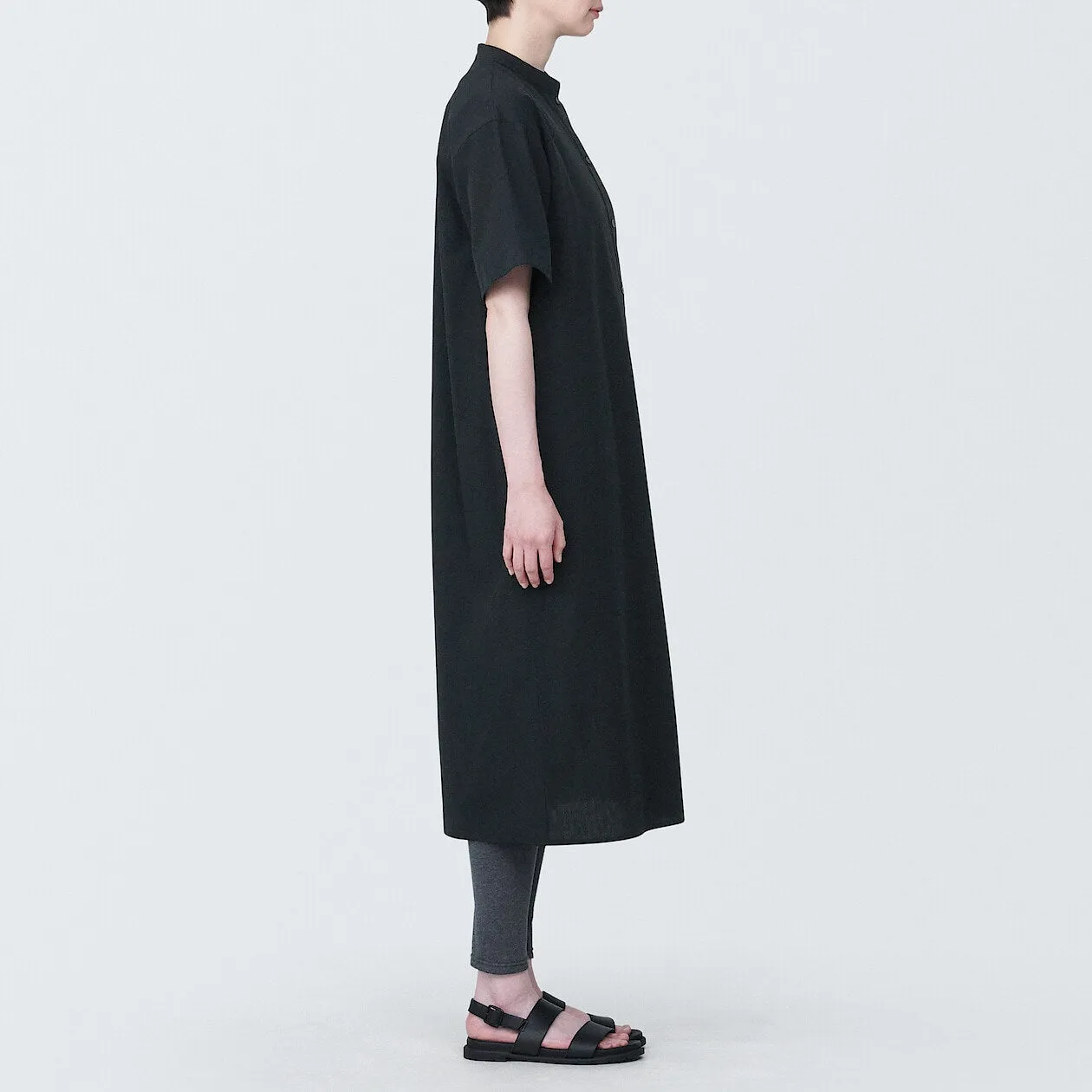 Cool Touch Broadcloth Stand Collar Short Sleeve Dress