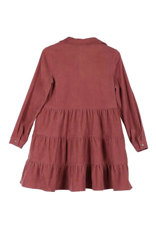 Corduroy Long Sleeve Tiered Mini Dress