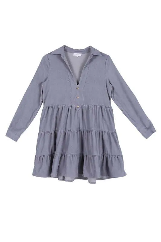 Corduroy Long Sleeve Tiered Mini Dress