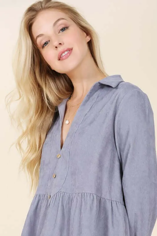 Corduroy Long Sleeve Tiered Mini Dress