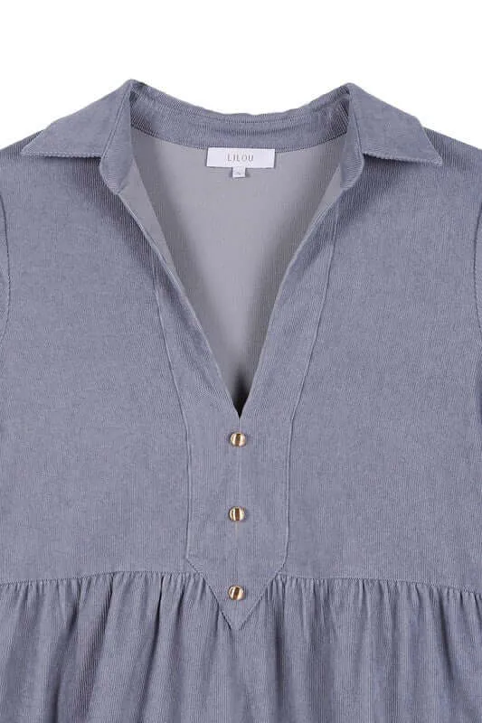 Corduroy Long Sleeve Tiered Mini Dress