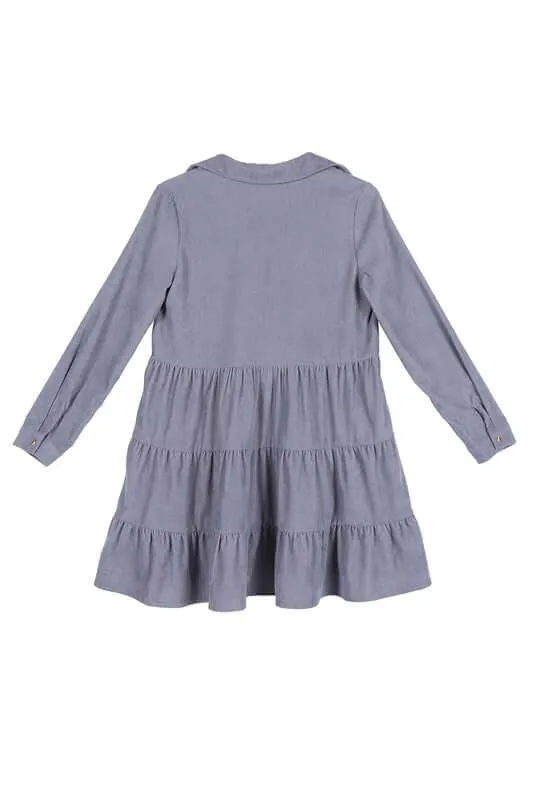Corduroy Long Sleeve Tiered Mini Dress