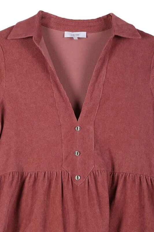 Corduroy Long Sleeve Tiered Mini Dress