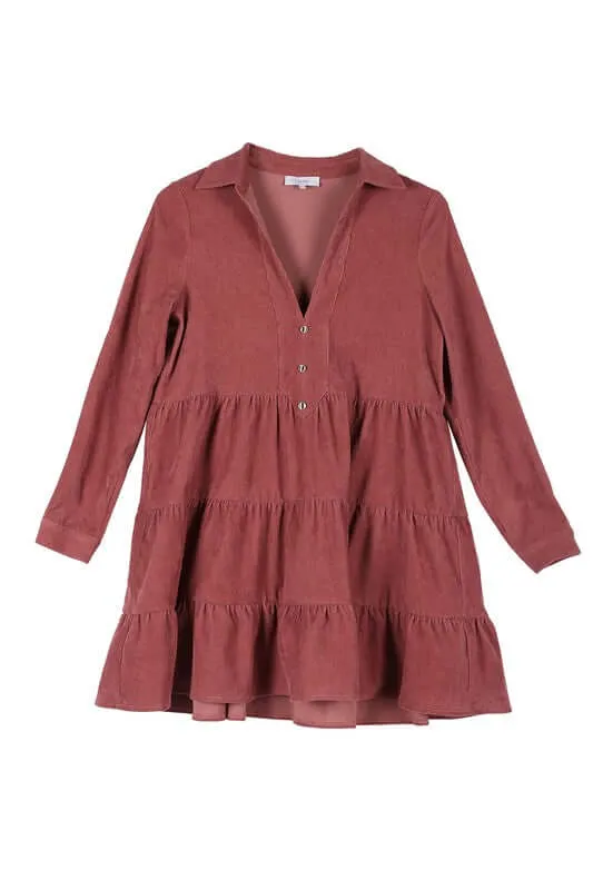 Corduroy Long Sleeve Tiered Mini Dress