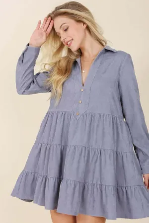 Corduroy Long Sleeve Tiered Mini Dress