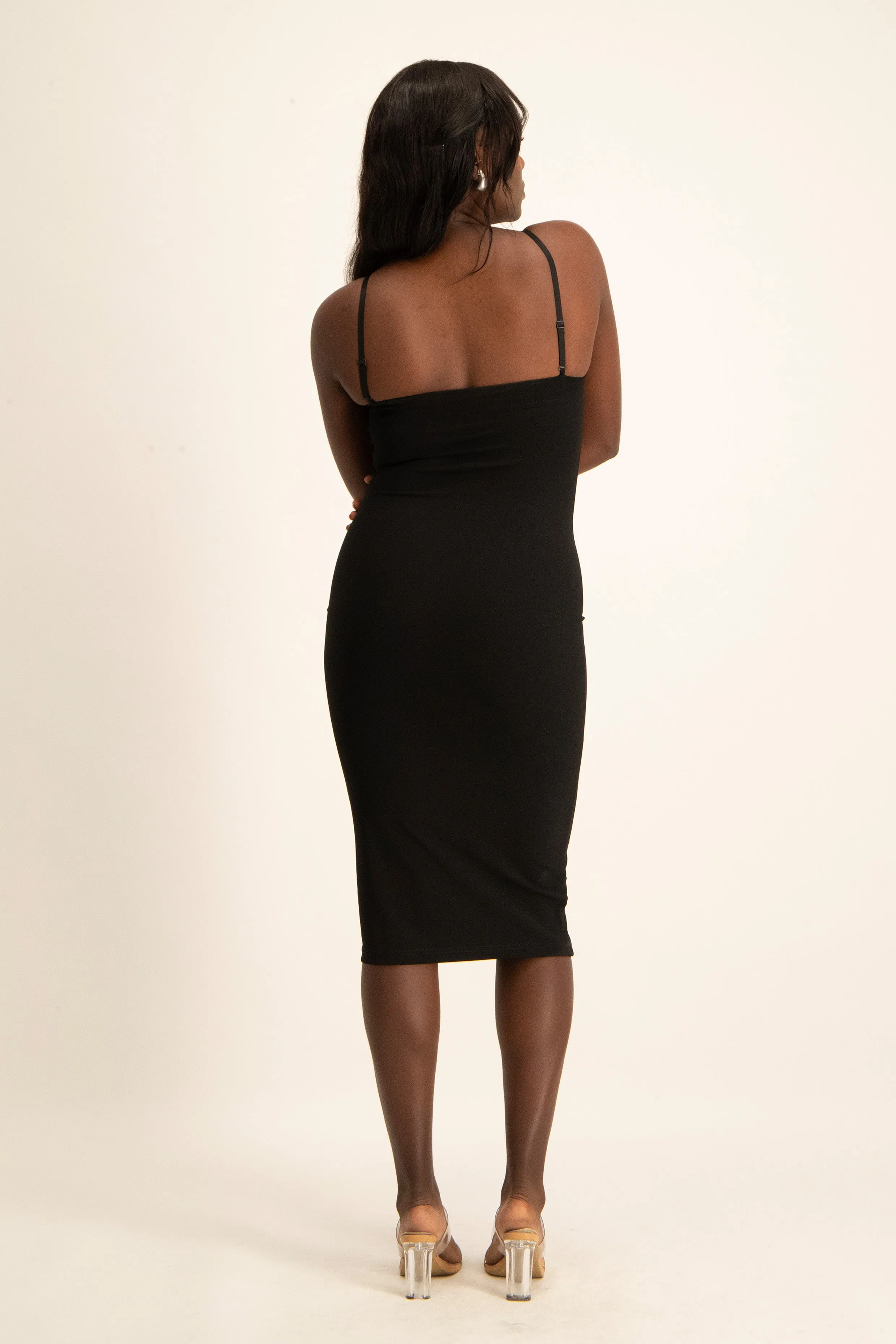 Corset Style Dress with Lace Trim - Black