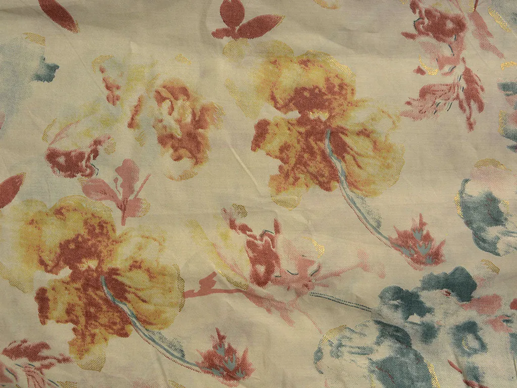 Cream Floral Premium Modal Chanderi Silk Fabric