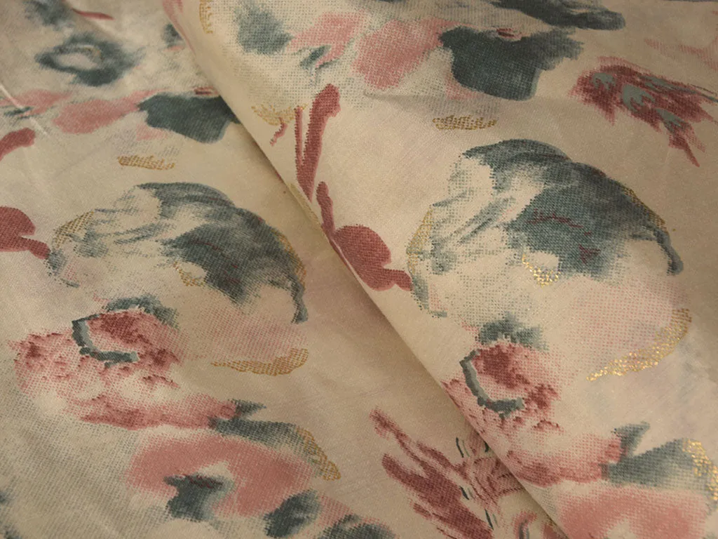 Cream Floral Premium Modal Chanderi Silk Fabric