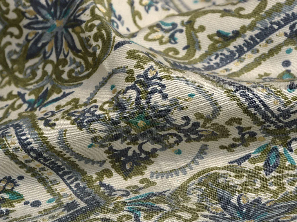 Cream Geometric Premium Modal Chanderi Silk Fabric