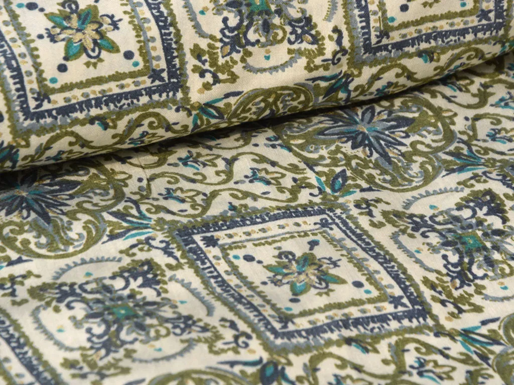 Cream Geometric Premium Modal Chanderi Silk Fabric