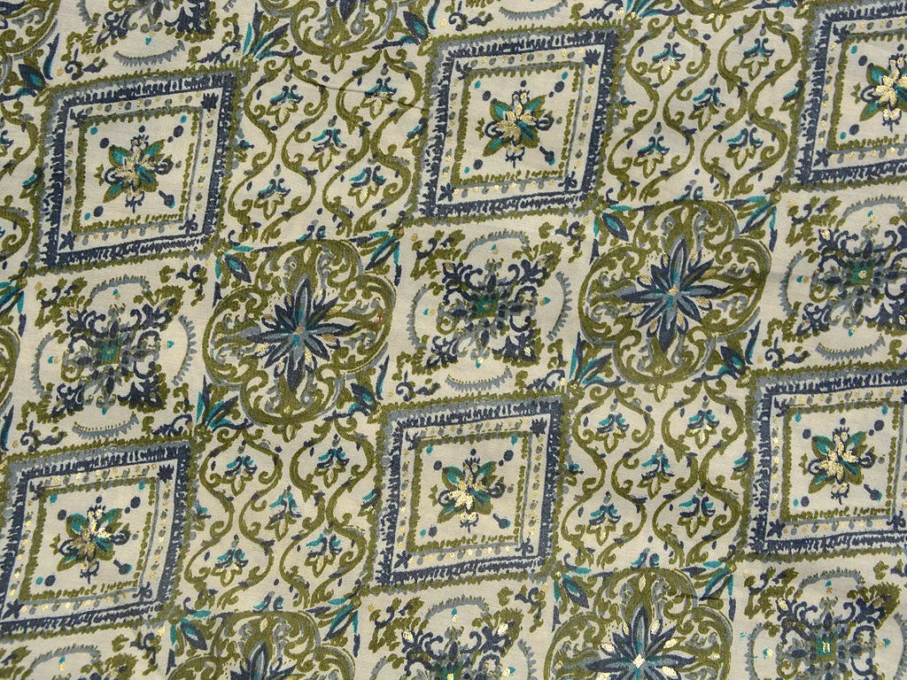 Cream Geometric Premium Modal Chanderi Silk Fabric