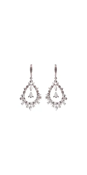 Cubic Zirconia Teardrop Center Earrings  with Hoop Clasp