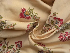 Dark Cream & Beige Floral Premium Modal Chanderi Silk Fabric