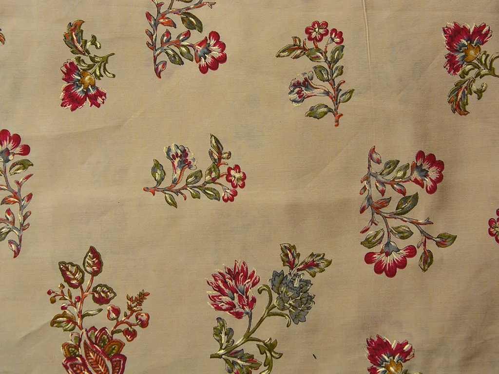 Dark Cream & Beige Floral Premium Modal Chanderi Silk Fabric