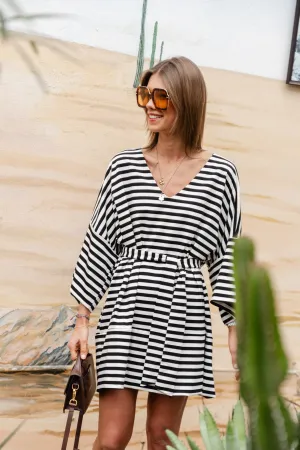 Demi short dress black/ecru stripes