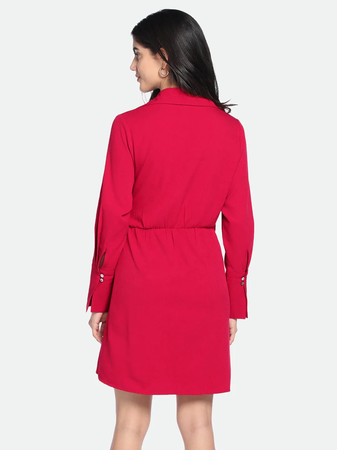 DL Woman V- Neck Regular Fit Solid Red Wrap Dress