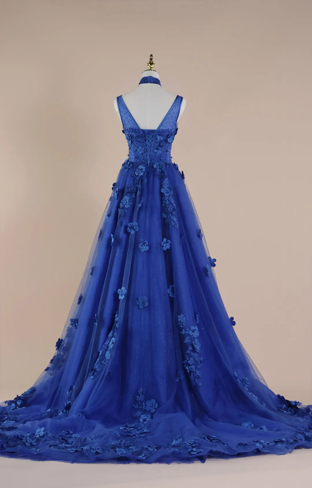 Double Straps V-Neck Strappy 3D Applique A-Line Sweep Train  Colorful Dresses
