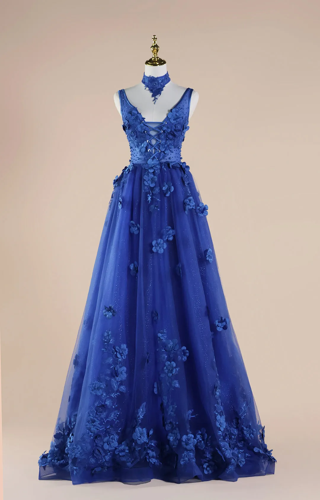 Double Straps V-Neck Strappy 3D Applique A-Line Sweep Train  Colorful Dresses