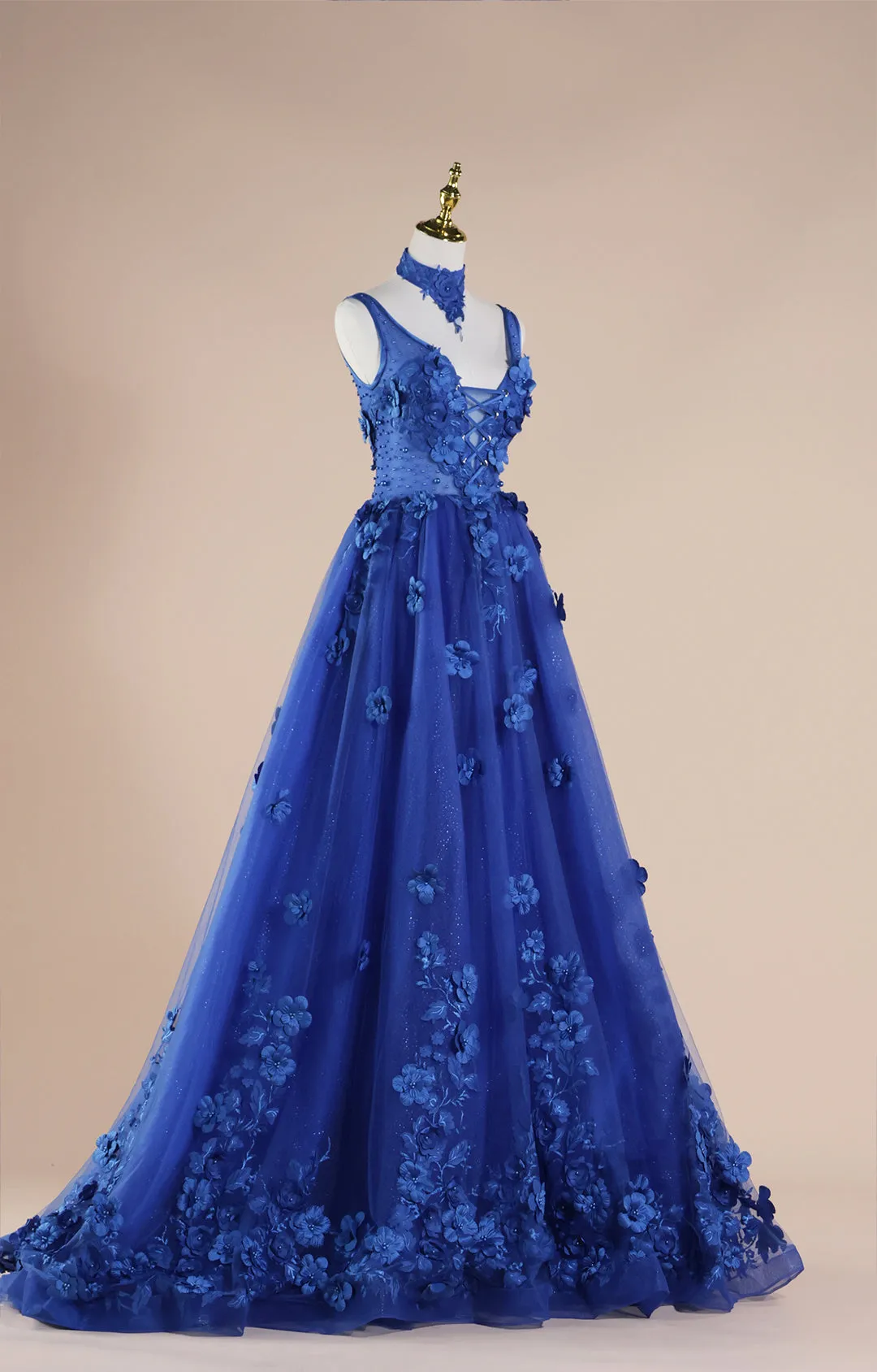 Double Straps V-Neck Strappy 3D Applique A-Line Sweep Train  Colorful Dresses