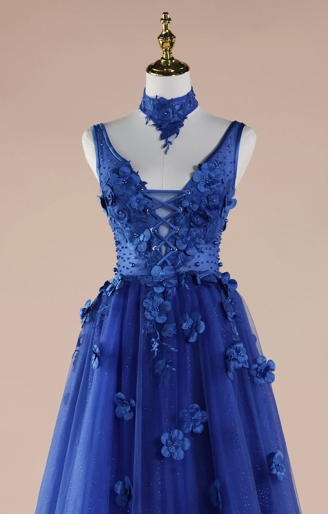 Double Straps V-Neck Strappy 3D Applique A-Line Sweep Train  Colorful Dresses
