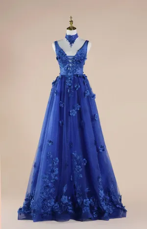 Double Straps V-Neck Strappy 3D Applique A-Line Sweep Train  Colorful Dresses