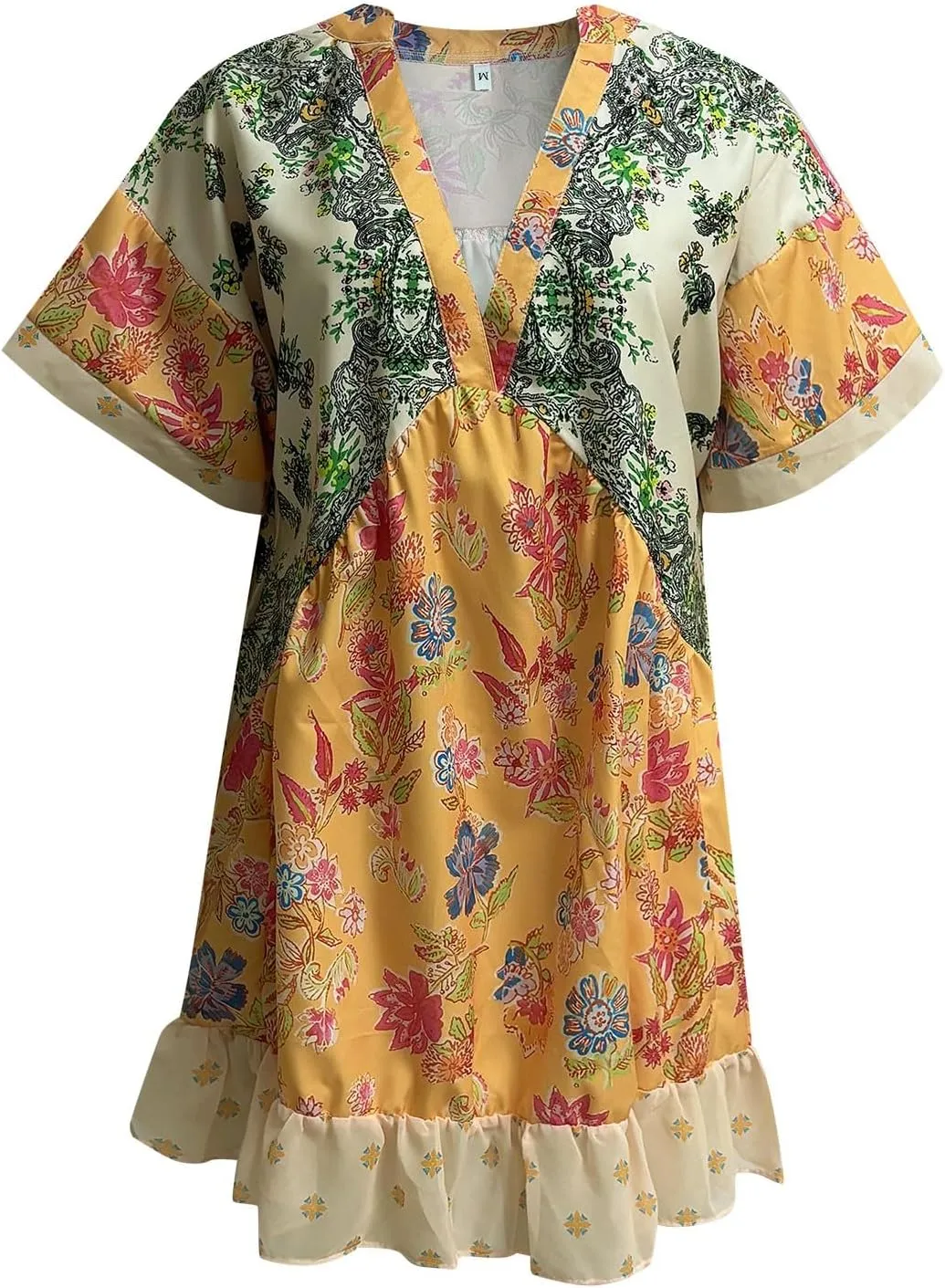 Dresses for Women 2024 Summer Short Sleeve V Neck Casual Beach Mini A-Line Ruffle Flowy Dress