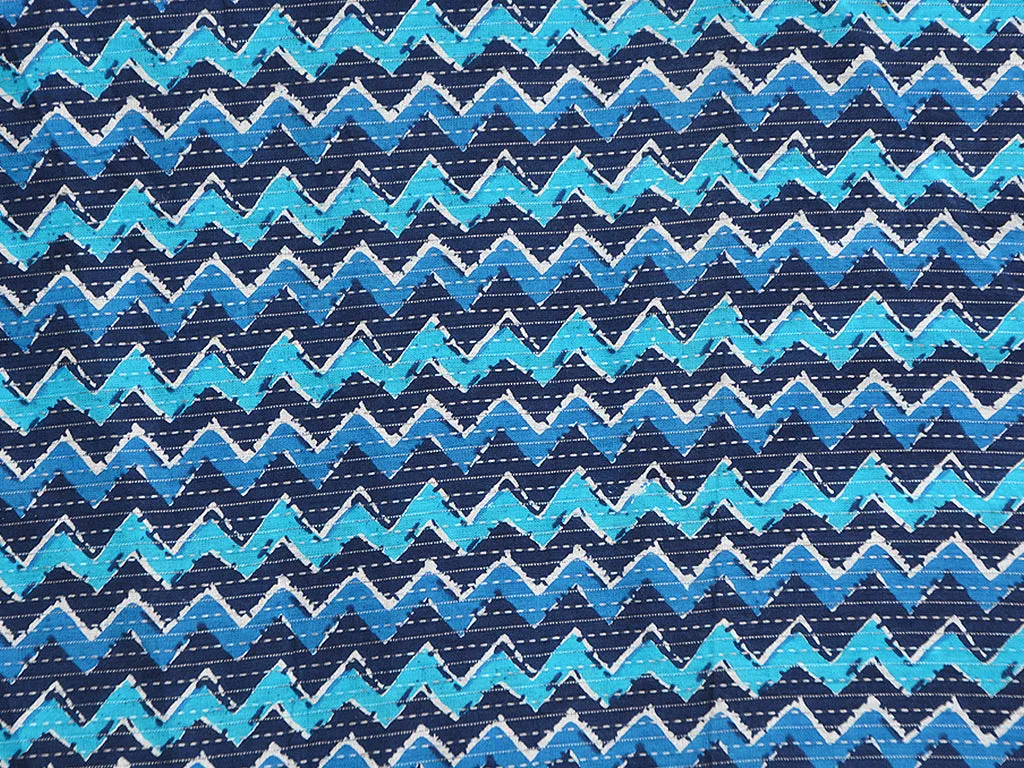 Dual Blue Chevron Pure Cotton Kantha Fabric