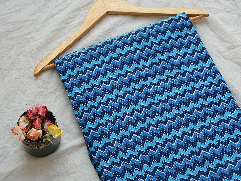 Dual Blue Chevron Pure Cotton Kantha Fabric