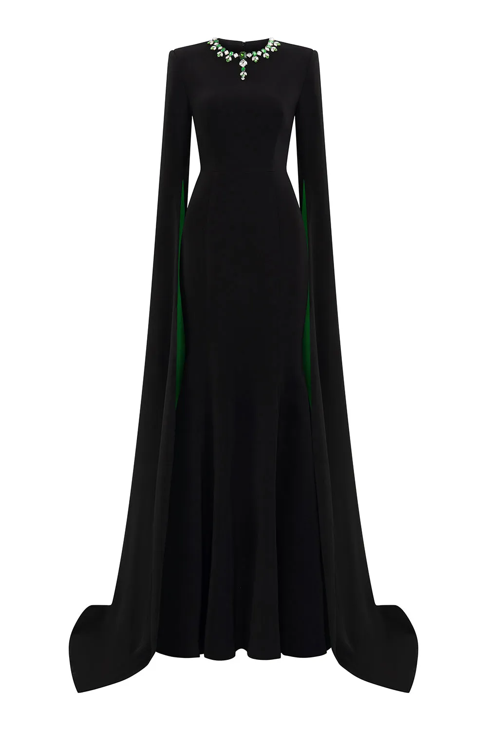 Eleanor Trumpet Hanging Sleeved Silk Crepe Floor Length Dress