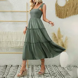 Elegant Backless Pleated Ruffles Long Dress for Women