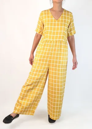 Elk mustard check linen jumpsuit size 10 (as new with tags)