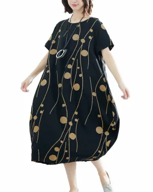 ellazhu Women Casual Loose Midi Short Sleeve Crewneck Dress GA2518