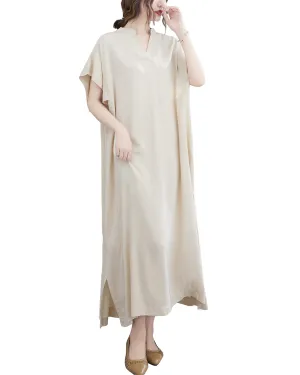 ellazhu Womens Loose Casual V Neck Short Sleeve Midi Summer Dress GA2607